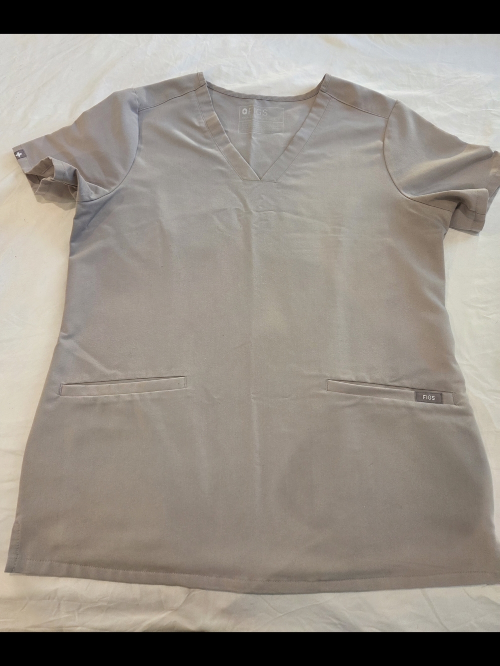 FIGS Technical Collection V-Neck Top in Light Taupe